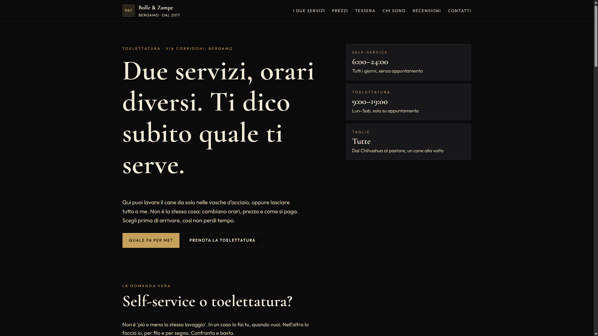 Screenshot del sito Bolle & Zampe