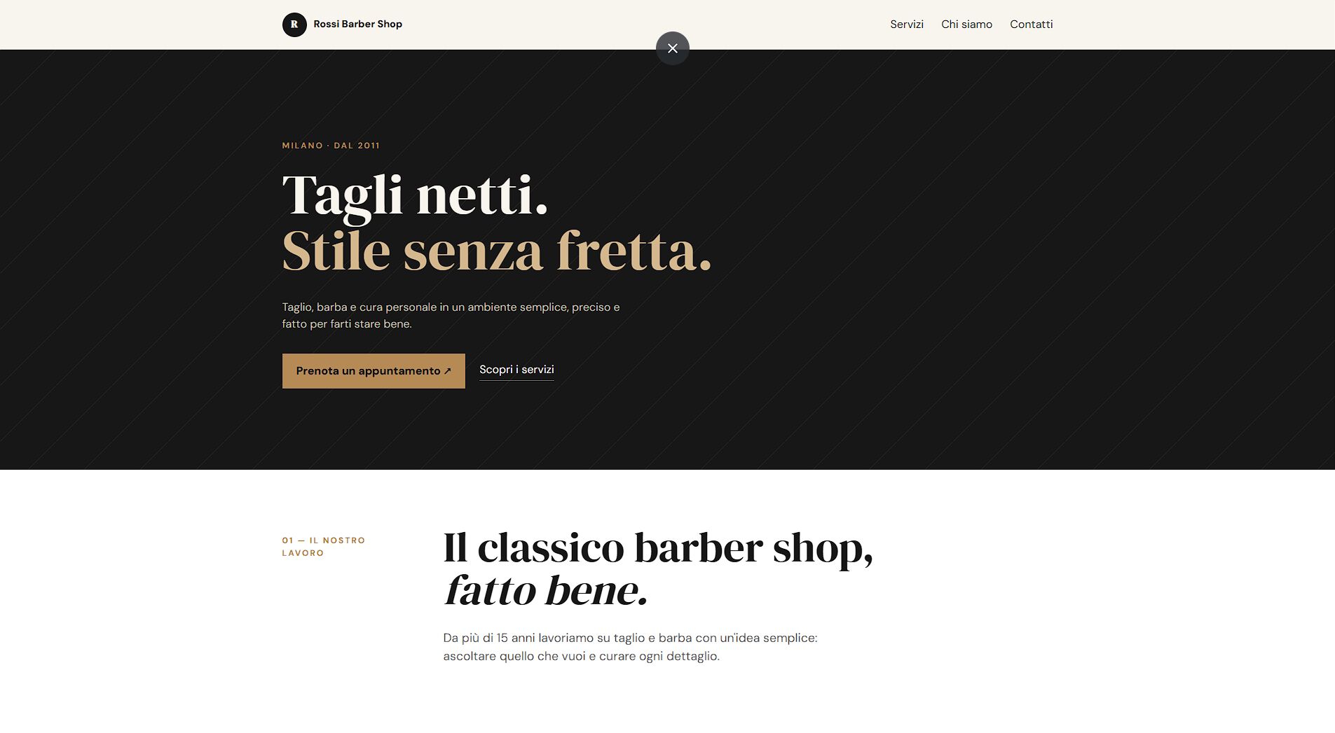 Screenshot del sito Rossi Barber Club